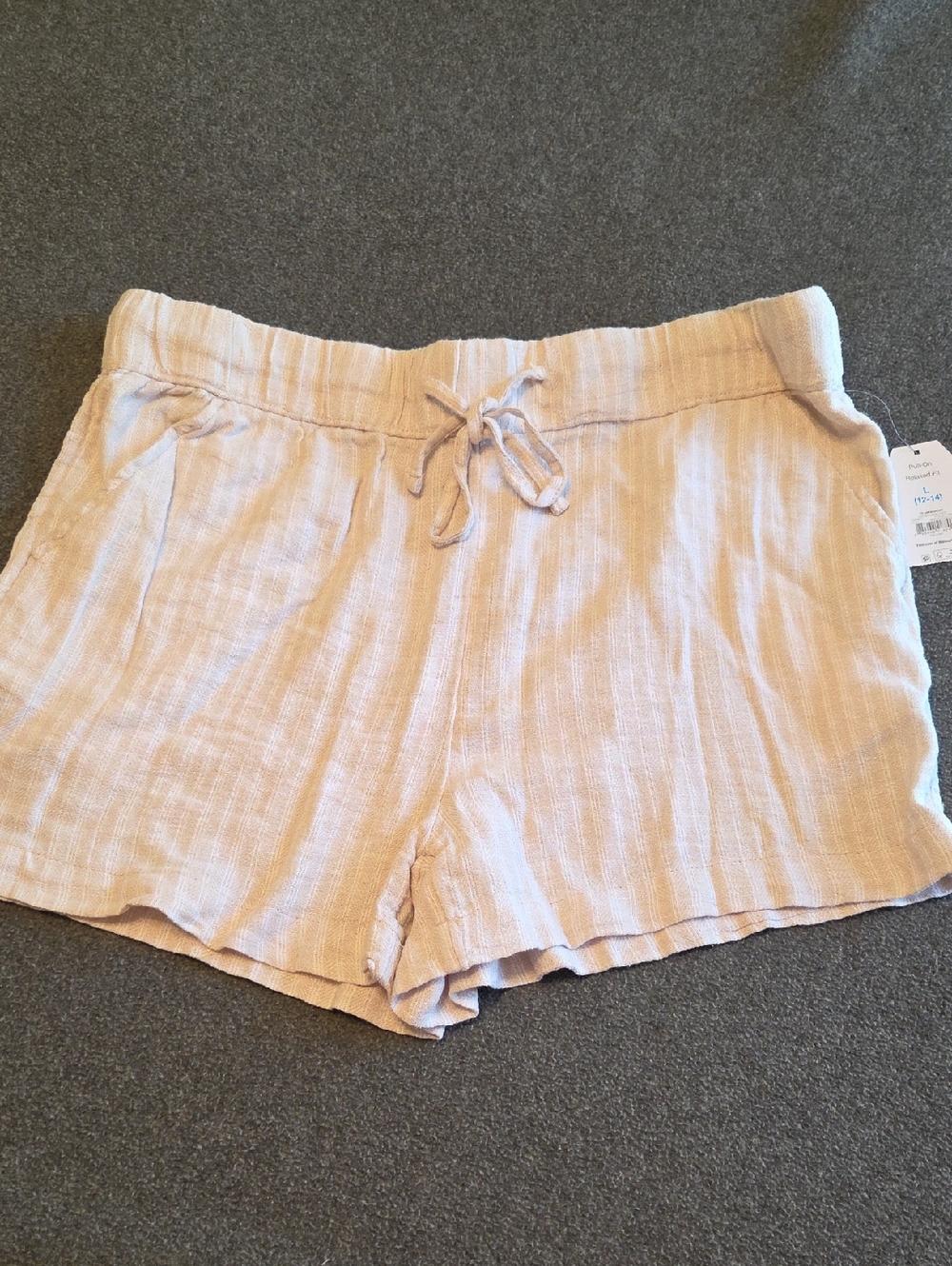Time and Tru Light Beige High-Waist Drawstring Linen-Blend Shorts NWT - Picture 1 of 6